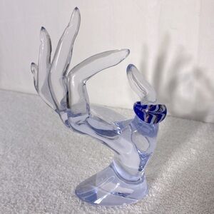 Vintage Art Glass Handmade Blue White Gold Glitter Band Ring